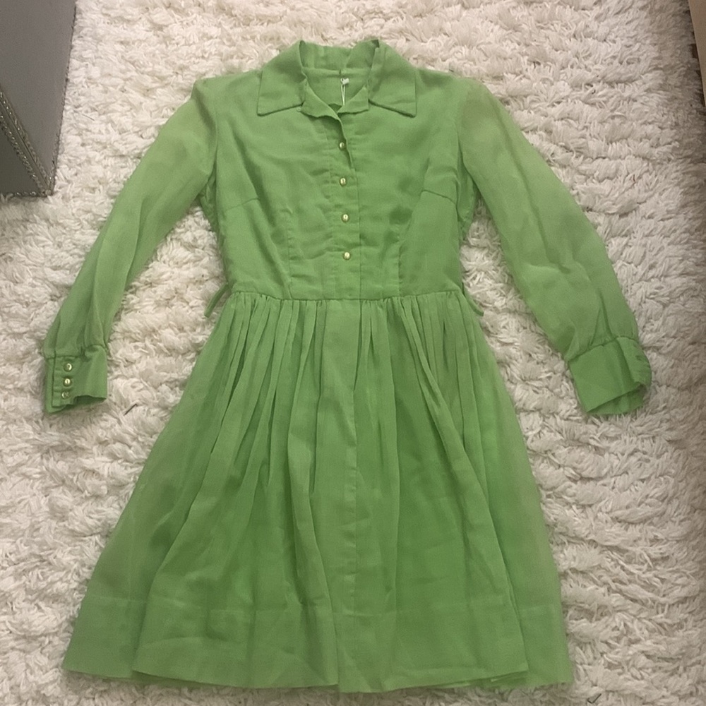 VINTAGE 50s 60s Lime Green Dress